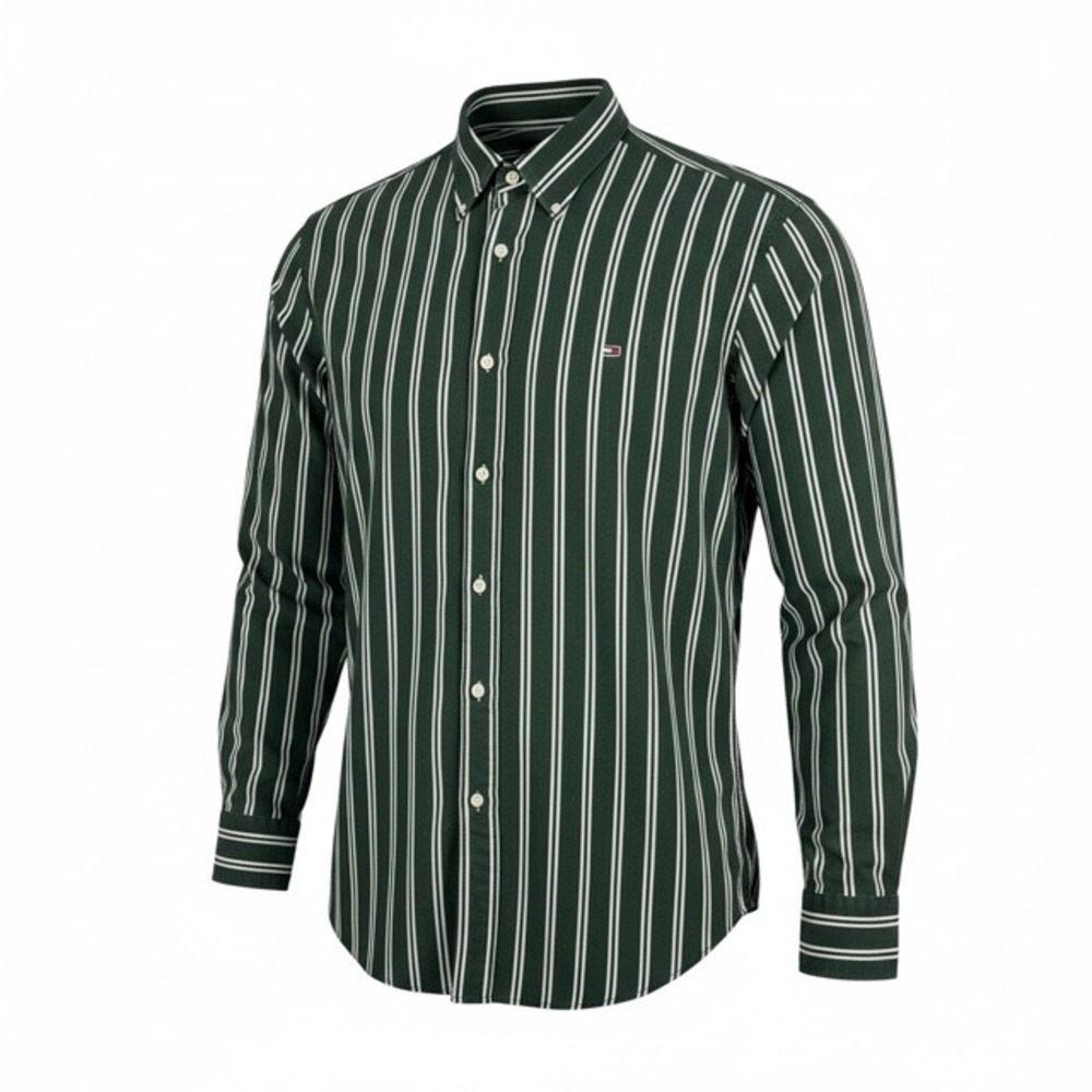 Tommy Hilfiger Mens Green Striped Corduroy Button Down Shirt Lion Crest Logo XL